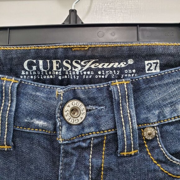 GUESS Women's Daredevil Bootcut Dark Wash Distressed Ripped Denim Jeans Size 27 - Picture 4 of 9